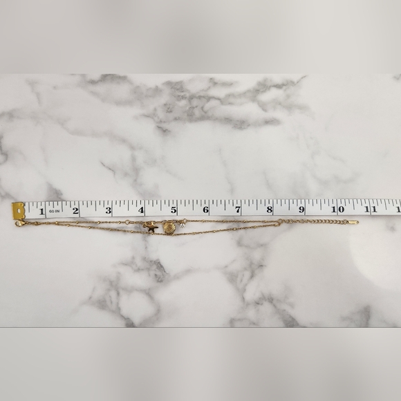 Gold Beach Starfish, Shell & Crystal Accent Charm Anklet Bracelet - Picture 9 of 10